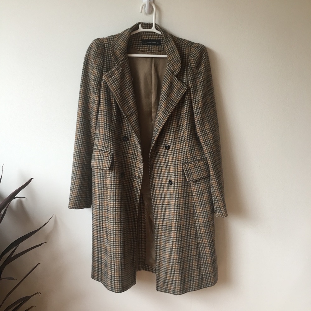 Zara Brown Houndstooth Long coat